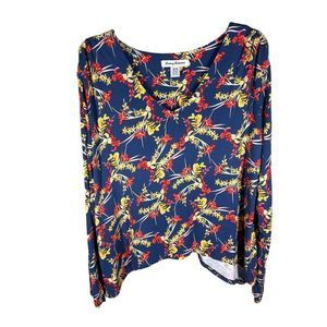 Tommy Bahama Womens Sz M Floral Knit Top Asymmetrical Hem